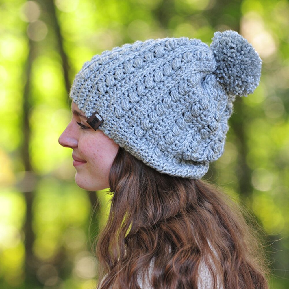 Handmade Light Grey Slouch Hat, Crochet Toque Made in Canada
